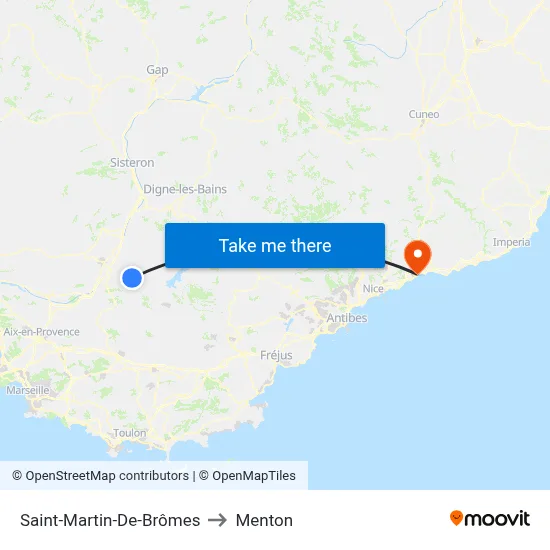 Saint-Martin-De-Brômes to Menton map