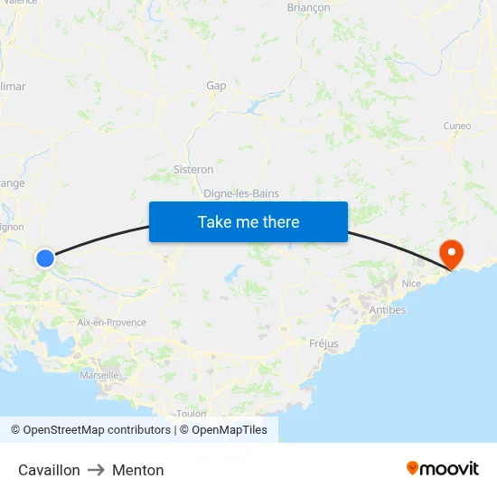 Cavaillon to Menton map