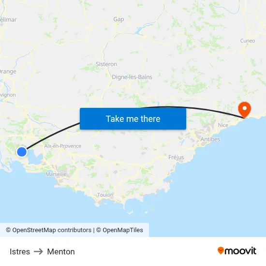 Istres to Menton map