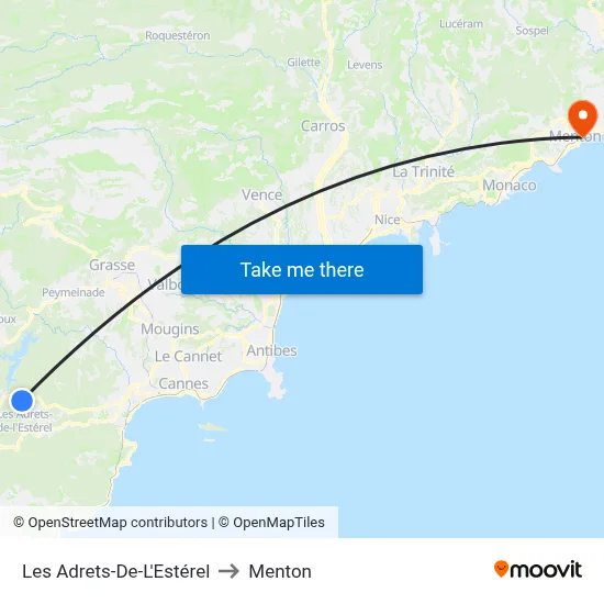 Les Adrets-De-L'Estérel to Menton map