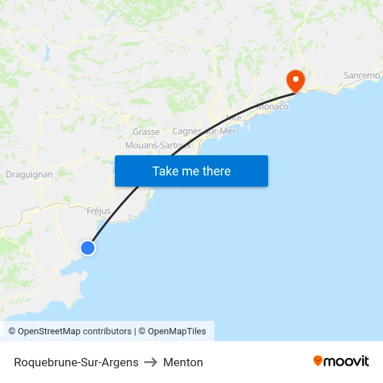 Roquebrune-Sur-Argens to Menton map