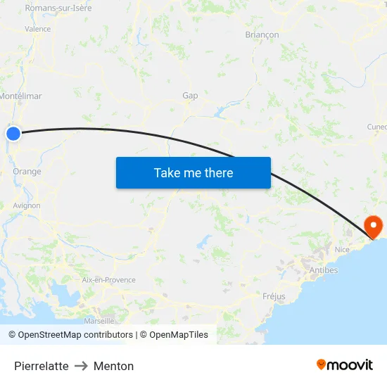 Pierrelatte to Menton map