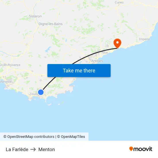 La Farlède to Menton map