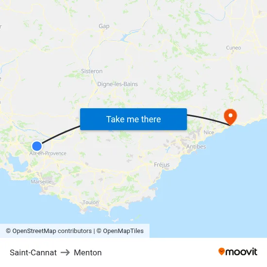 Saint-Cannat to Menton map