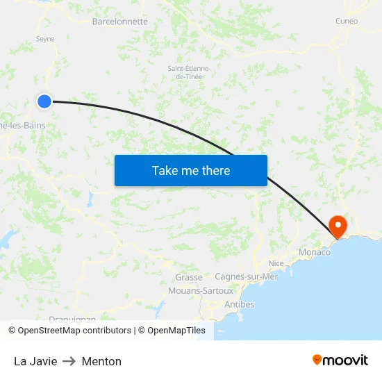 La Javie to Menton map