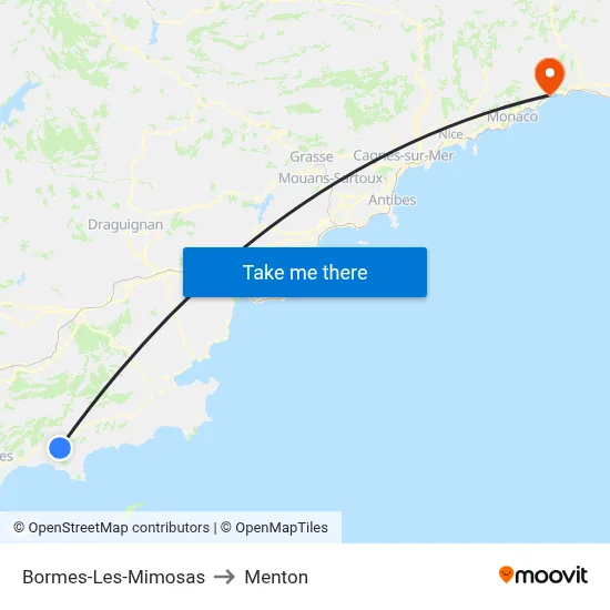 Bormes-Les-Mimosas to Menton map
