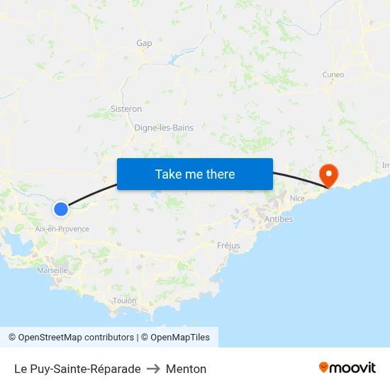 Le Puy-Sainte-Réparade to Menton map