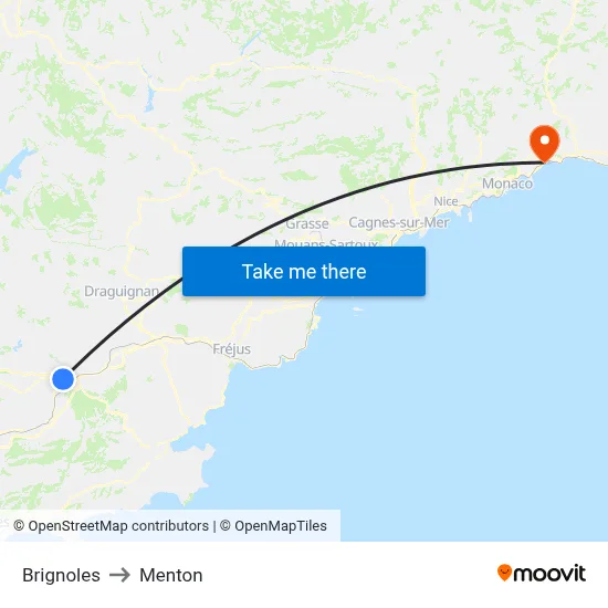 Brignoles to Menton map