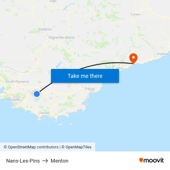 Nans-Les-Pins to Menton map