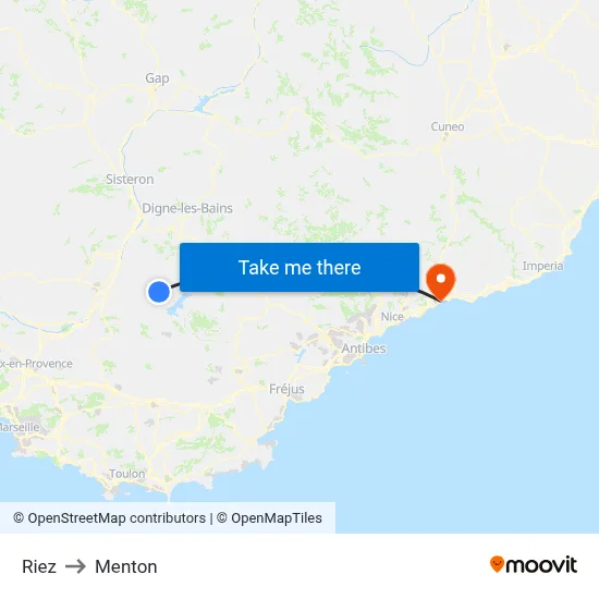 Riez to Menton map