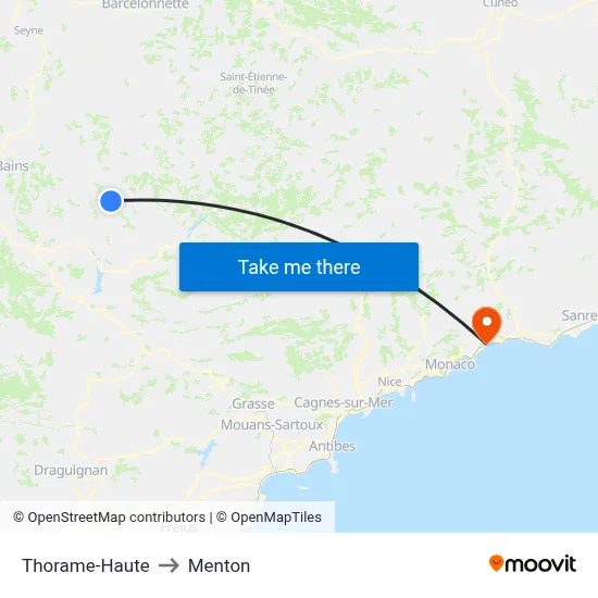 Thorame-Haute to Menton map