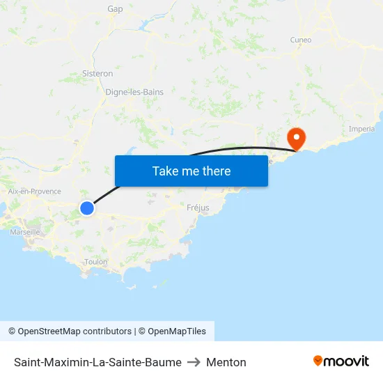 Saint-Maximin-La-Sainte-Baume to Menton map