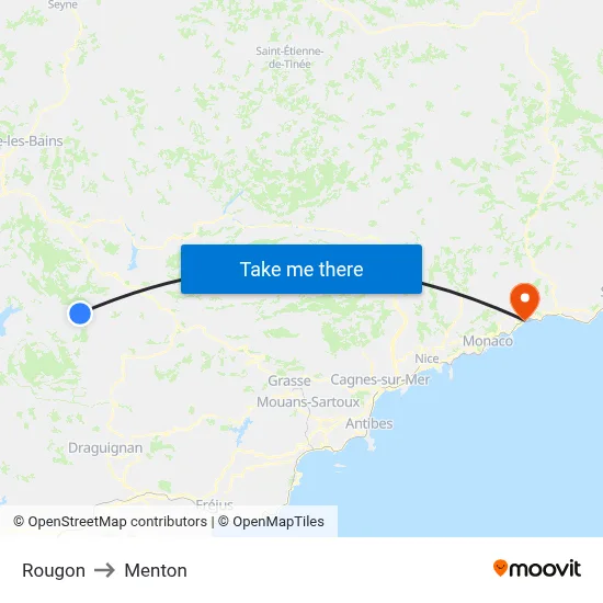 Rougon to Menton map