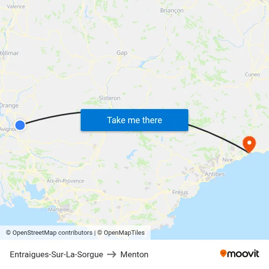 Entraigues-Sur-La-Sorgue to Menton map