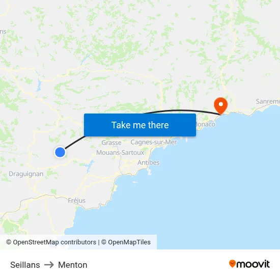 Seillans to Menton map