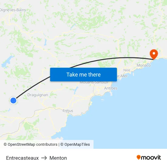 Entrecasteaux to Menton map