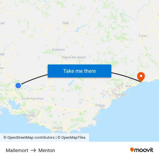 Mallemort to Menton map