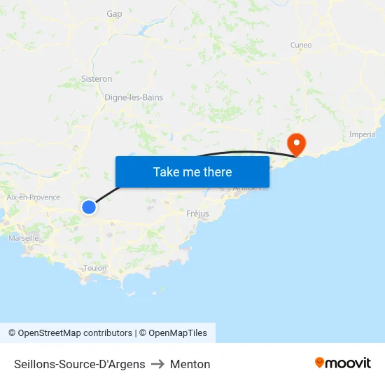 Seillons-Source-D'Argens to Menton map