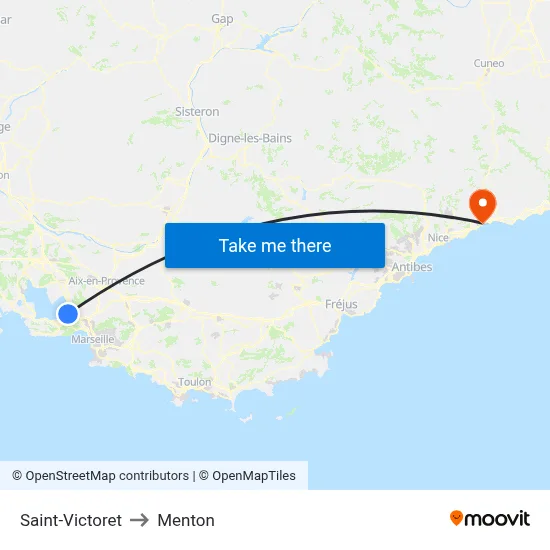 Saint-Victoret to Menton map