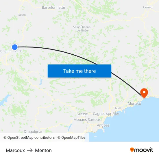 Marcoux to Menton map
