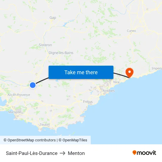 Saint-Paul-Lès-Durance to Menton map