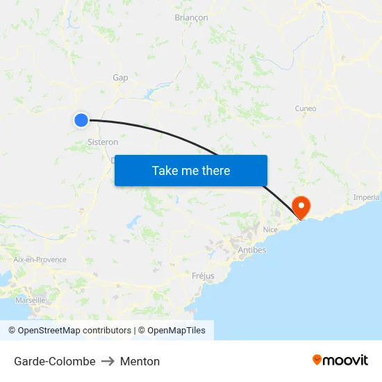 Garde-Colombe to Menton map