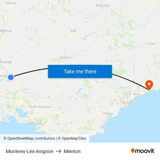 Morières-Lès-Avignon to Menton map