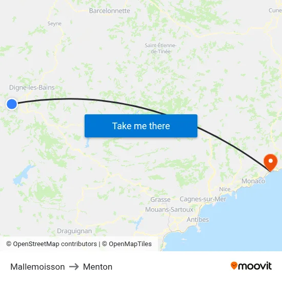Mallemoisson to Menton map