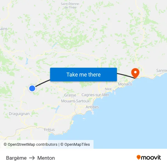 Bargème to Menton map