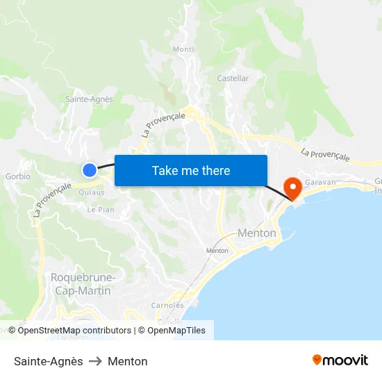Sainte-Agnès to Menton map