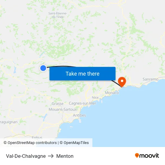 Val-De-Chalvagne to Menton map