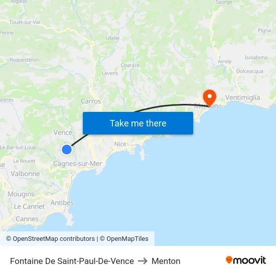Fontaine De Saint-Paul-De-Vence to Menton map