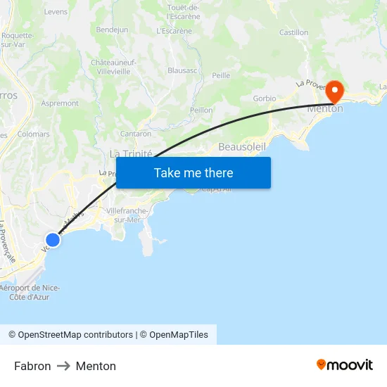 Fabron to Menton map