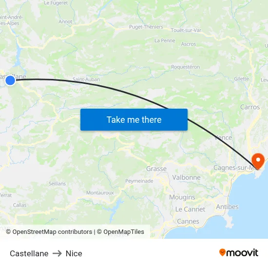 Castellane to Nice map