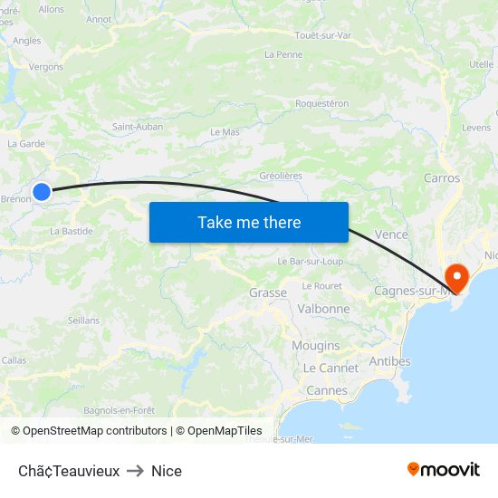 Chã¢Teauvieux to Nice map