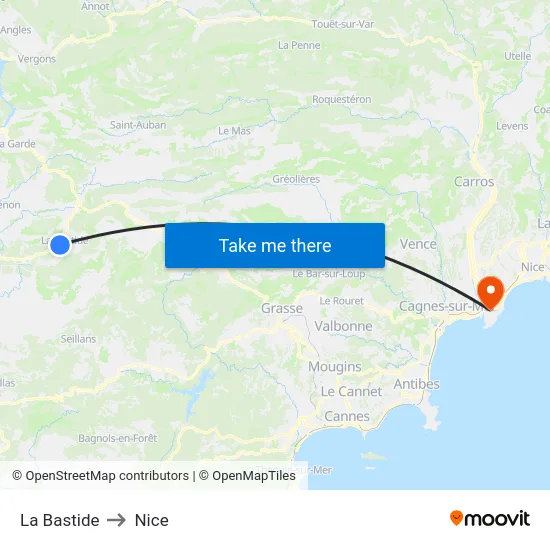 La Bastide to Nice map