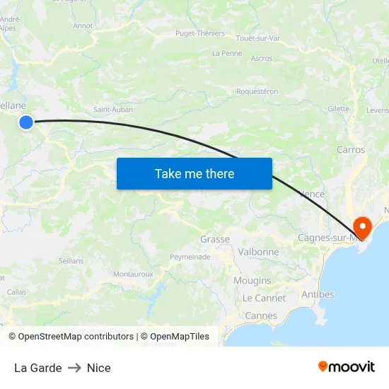 La Garde to Nice map