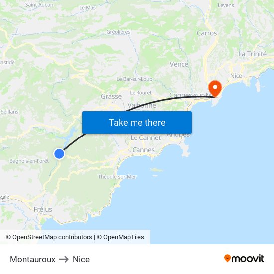 Montauroux to Nice map