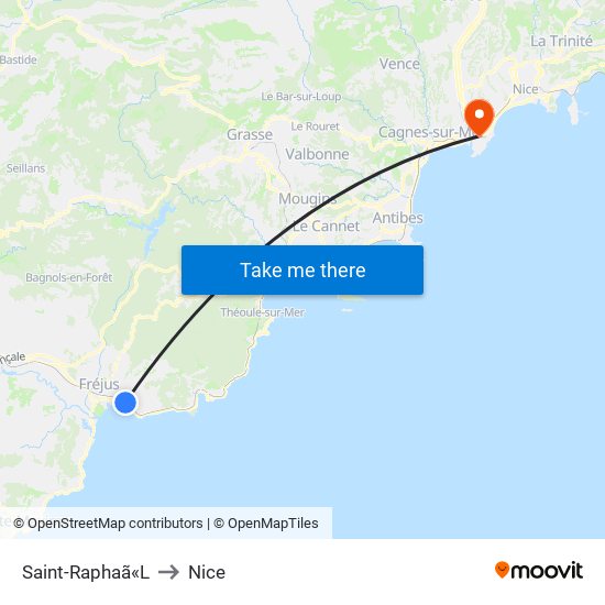 Saint-Raphaã«L to Nice map
