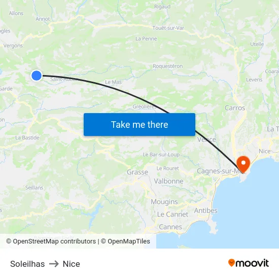 Soleilhas to Nice map