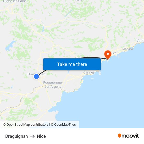 Draguignan to Nice map