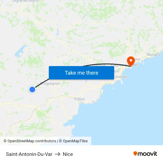 Saint-Antonin-Du-Var to Nice map
