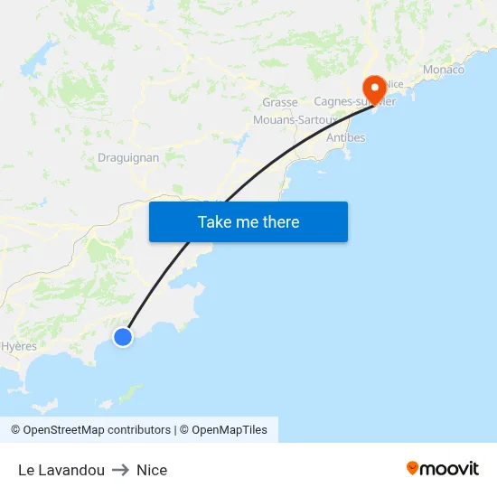 Le Lavandou to Nice map