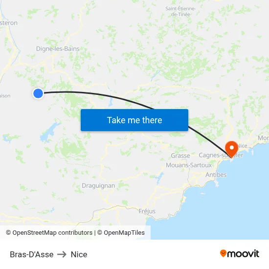 Bras-D'Asse to Nice map
