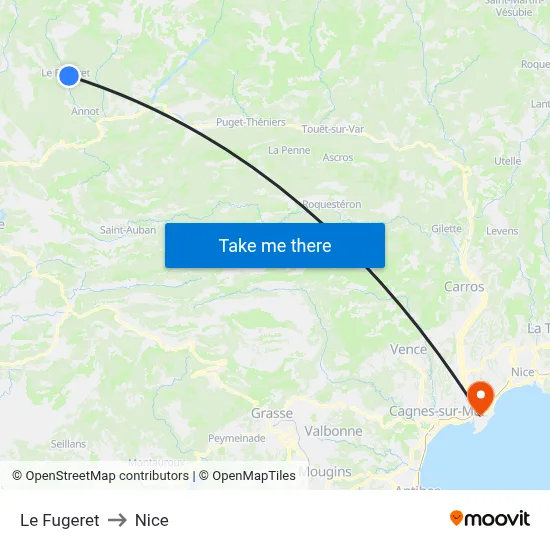 Le Fugeret to Nice map