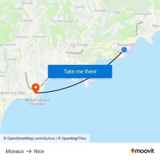 Monaco to Nice map