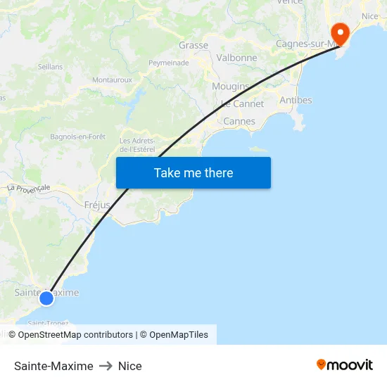 Sainte-Maxime to Nice map