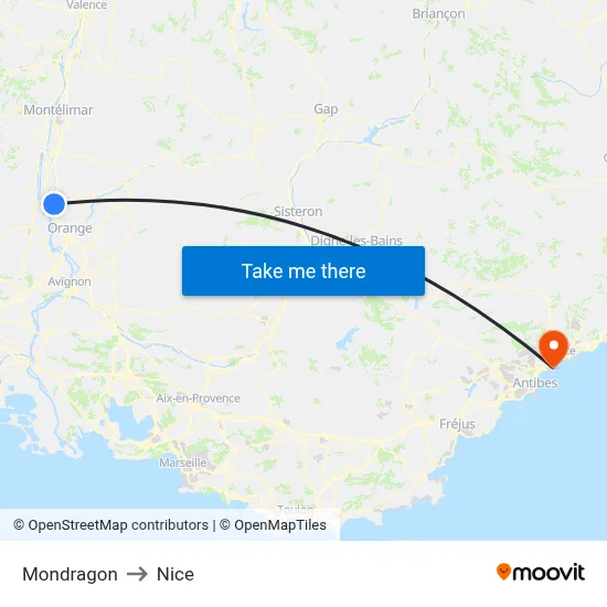 Mondragon to Nice map