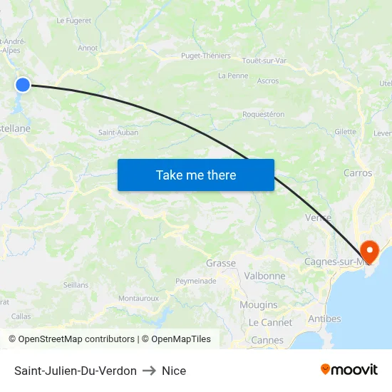 Saint-Julien-Du-Verdon to Nice map