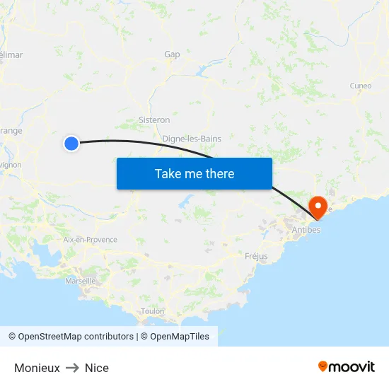 Monieux to Nice map